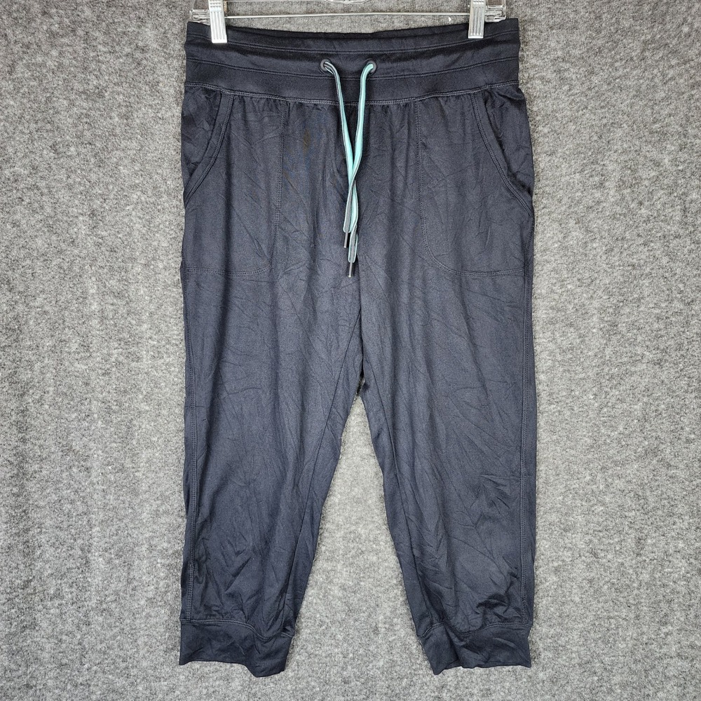 Green Tea Joggers Women M Black Cropped Drawstring Pockets EUC